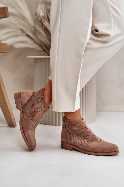 Pealiste poolsaapad laiade nööridega Ažuurne pruunid värvi S.Barski HY42-076 Pealiste poolsaapad laiade nööridega Ažuurne pruunid värvi S.Barski HY42-076