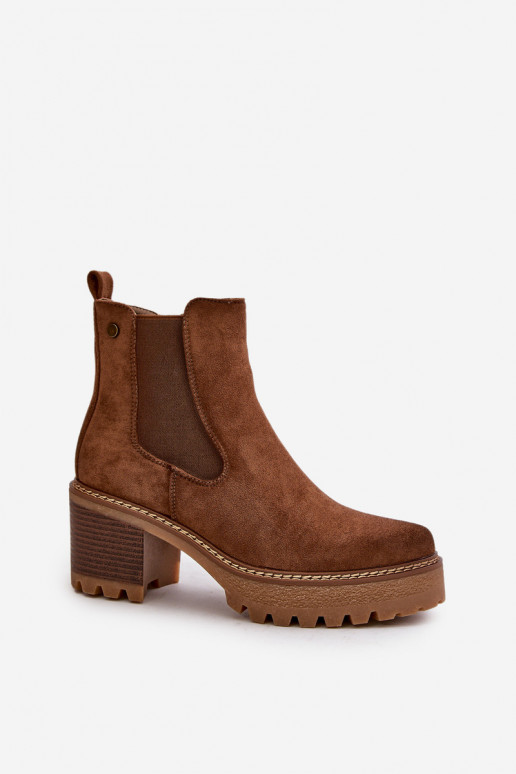 Pealiste poolsaapad voodriga kõrge jämeda kontsaga Eco Suedeosissee pruunid värvi Irissinae Pealiste poolsaapad voodriga kõrge jämeda kontsaga Eco Suedeosissee pruunid värvi Irissinae