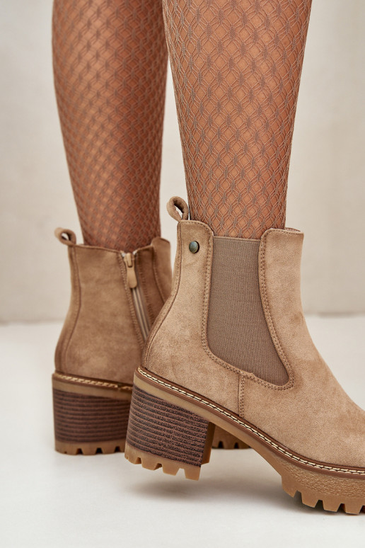 Pealiste poolsaapad voodriga kõrge jämeda kontsaga Eco Suedeosissee beeži värvi Irissinae Pealiste poolsaapad voodriga kõrge jämeda kontsaga Eco Suedeosissee beeži värvi Irissinae