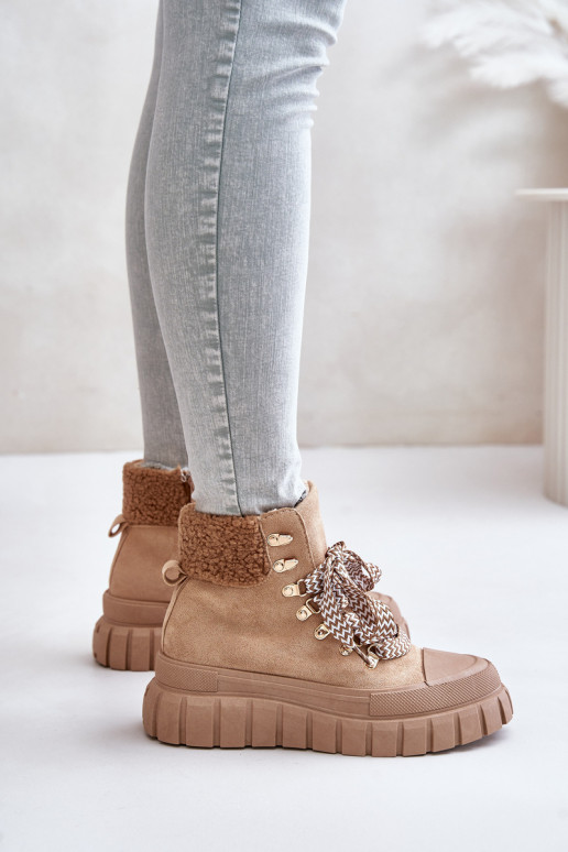 Pealiste omad voodriga Pealiste poolsaapad jalanõud platvormiga pruunid värvi Alcyhen Pealiste omad voodriga Pealiste poolsaapad jalanõud platvormiga pruunid värvi Alcyhen