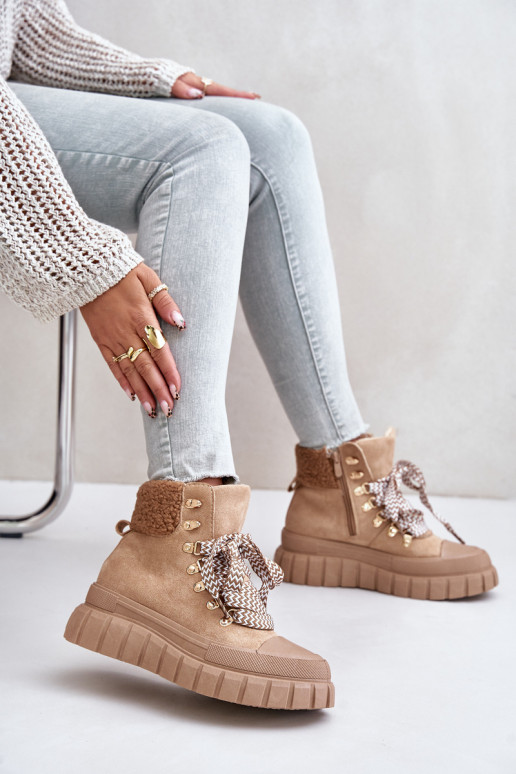 Pealiste omad voodriga Pealiste poolsaapad jalanõud platvormiga pruunid värvi Alcyhen Pealiste omad voodriga Pealiste poolsaapad jalanõud platvormiga pruunid värvi Alcyhen