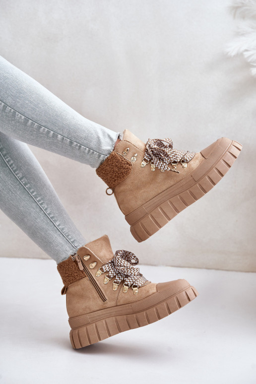 Pealiste omad voodriga Pealiste poolsaapad jalanõud platvormiga pruunid värvi Alcyhen Pealiste omad voodriga Pealiste poolsaapad jalanõud platvormiga pruunid värvi Alcyhen