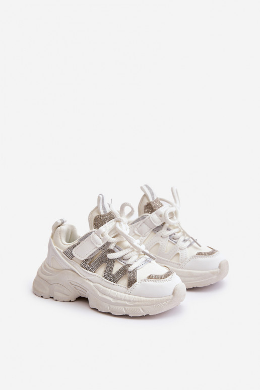 Sneakers tüüpi jalanõud Laste jalanõud säravate kristallidega valget värvi Rianalla Sneakers tüüpi jalanõud Laste jalanõud säravate kristallidega valget värvi Rianalla
