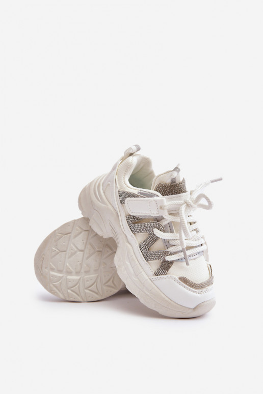 Sneakers tüüpi jalanõud Laste jalanõud säravate kristallidega valget värvi Rianalla Sneakers tüüpi jalanõud Laste jalanõud säravate kristallidega valget värvi Rianalla