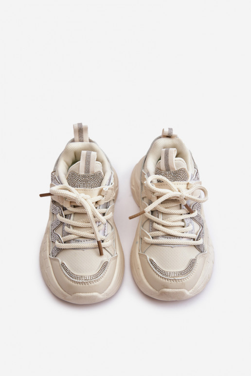 Sneakers tüüpi jalanõud Laste jalanõud säravate kristallidega beeži värvi Rianalla Sneakers tüüpi jalanõud Laste jalanõud säravate kristallidega beeži värvi Rianalla