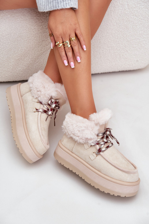 Sellel ondal nööpidega lumesaapad Pealiste omad platvormiga karusnahaga Elevandiluu värvi Neathren