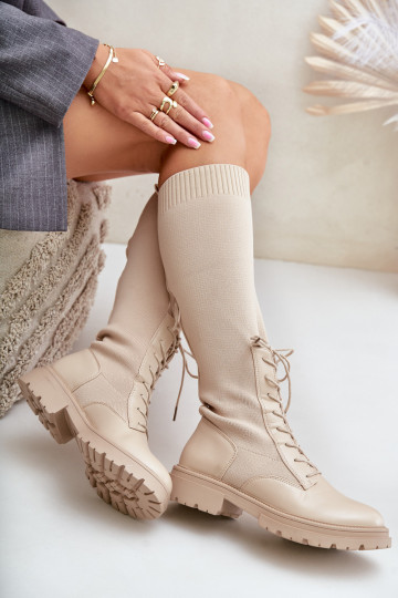 Slip-on pika säärega saapad Ze Skarpetkosisseą Cholesisseką beeži värvi Iranel