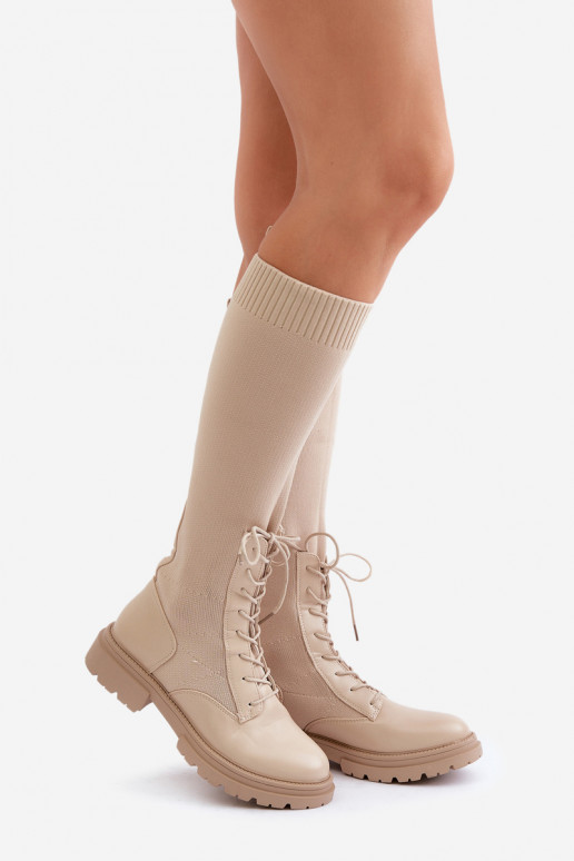 Slip-on pika säärega saapad Ze Skarpetkosisseą Cholesisseką beeži värvi Iranel Slip-on pika säärega saapad Ze Skarpetkosisseą Cholesisseką beeži värvi Iranel