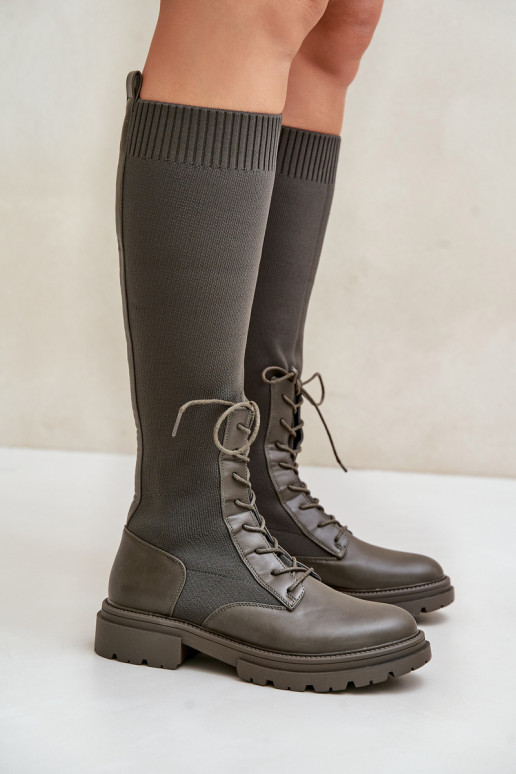 Slip-on pika säärega saapad Ze Skarpetkosisseą Cholesisseką khakivärvi Iranel