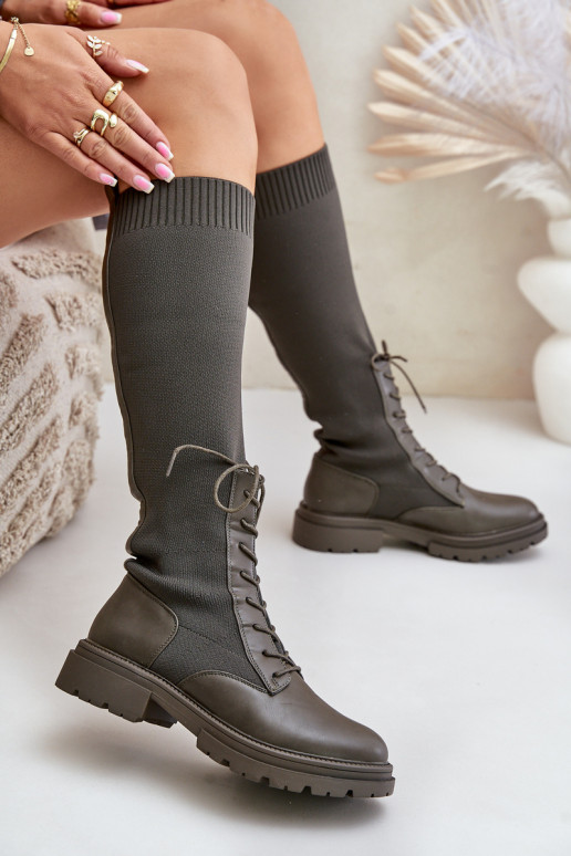 Slip-on pika säärega saapad Ze Skarpetkosisseą Cholesisseką khakivärvi Iranel