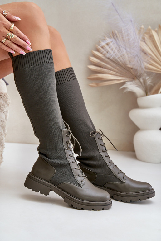 Slip-on pika säärega saapad Ze Skarpetkosisseą Cholesisseką khakivärvi Iranel