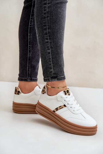 Sneakers tüüpi jalanõud Pealiste omad platvormiga leopardimustriga valget värvi Dravinnia