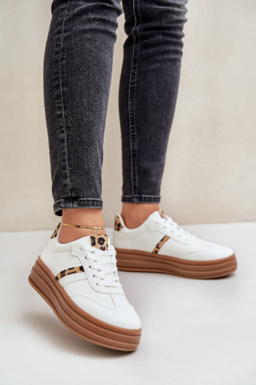Sneakers tüüpi jalanõud Pealiste omad platvormiga leopardimustriga valget värvi Dravinnia 2