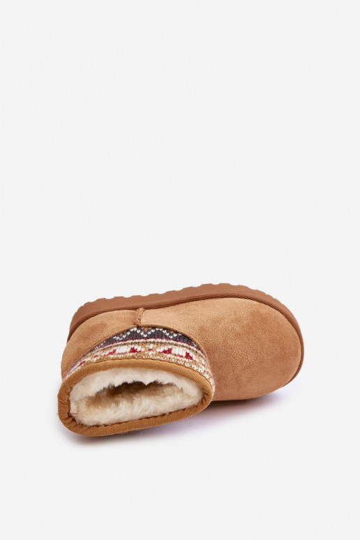 Slip-on nööpidega lumesaapad Laste jalanõud mustriga INstasisseką voodriga karusnahaga pruunid värvi Mirirae Slip-on nööpidega lumesaapad Laste jalanõud mustriga INstasisseką voodriga karusnahaga pruunid värvi Mirirae