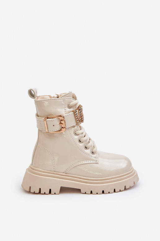 Pealiste poolsaapad Laste Laque voodriga dekoreeritud kontsaga beeži värvi Gilian Pealiste poolsaapad Laste Laque voodriga dekoreeritud kontsaga beeži värvi Gilian