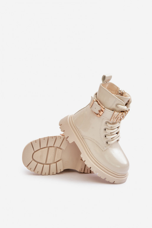 Pealiste poolsaapad Laste Laque voodriga dekoreeritud kontsaga beeži värvi Gilian Pealiste poolsaapad Laste Laque voodriga dekoreeritud kontsaga beeži värvi Gilian