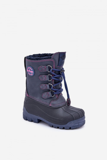 Kõrge soojad nööpidega lumesaapad Laste jalanõud nööriga kroogitavad Lee Cooper LCJ-24-44-2843K tumesinist värvi
