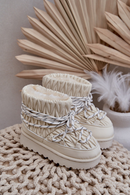 nööpidega lumesaapad Laste jalanõud voodriga Grubym karusnahaga Elevandiluu värvi Pealstira