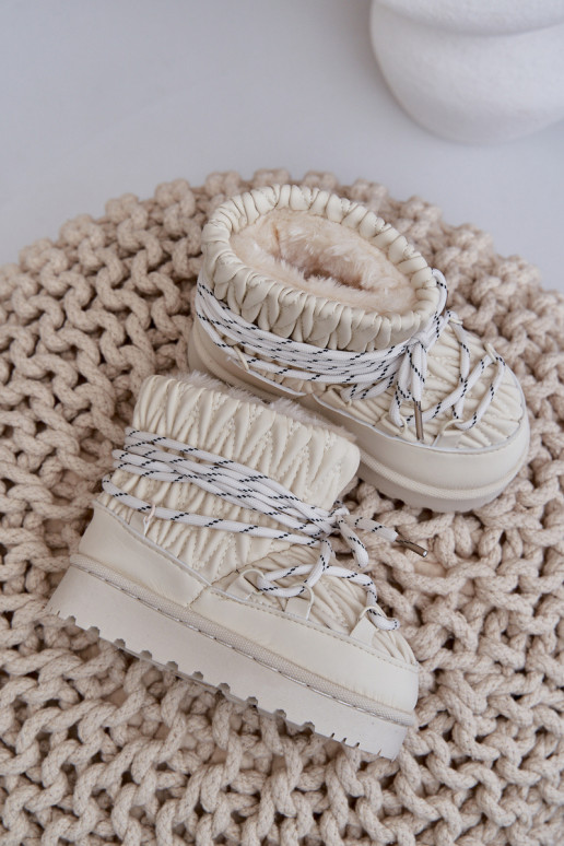 nööpidega lumesaapad Laste jalanõud voodriga Grubym karusnahaga Elevandiluu värvi Pealstira