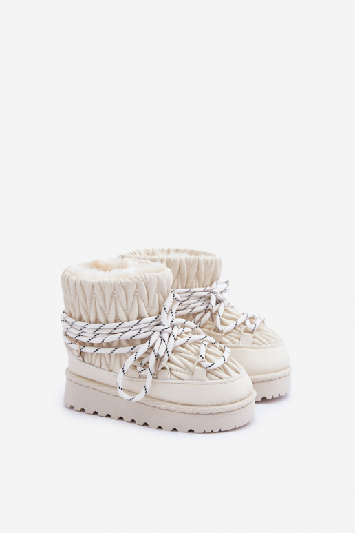 nööpidega lumesaapad Laste jalanõud voodriga Grubym karusnahaga Elevandiluu värvi Pealstira