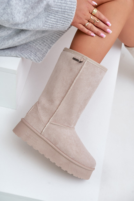 Kõrge nööpidega lumesaapad platvormiga Big Star OO274894 Elevandiluu värvi