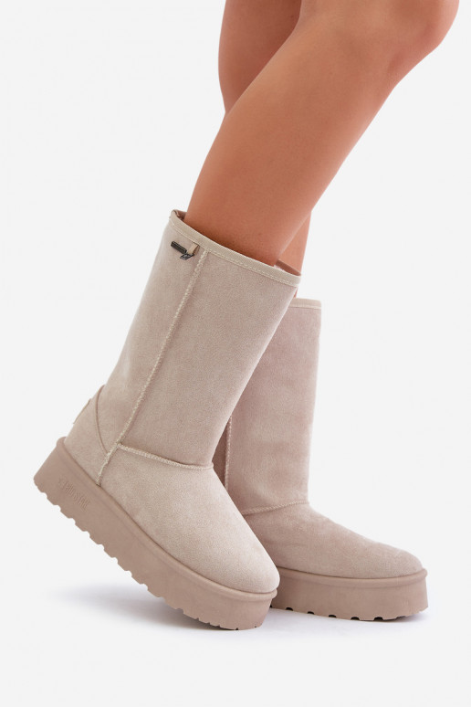 Kõrge nööpidega lumesaapad platvormiga Big Star OO274894 Elevandiluu värvi