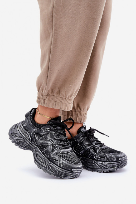 Sneakers-stiilis naiste saapad Z Przetarciami platvormiga musta värvitoonis SeladĮen