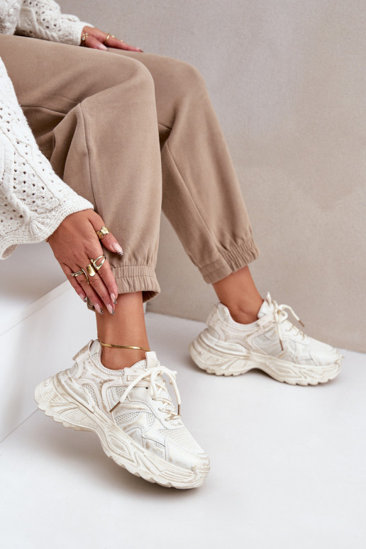 Sneakers-stiilis naiste saapad Z Przetarciami platvormiga beeži värvitoonis SeladĮen
