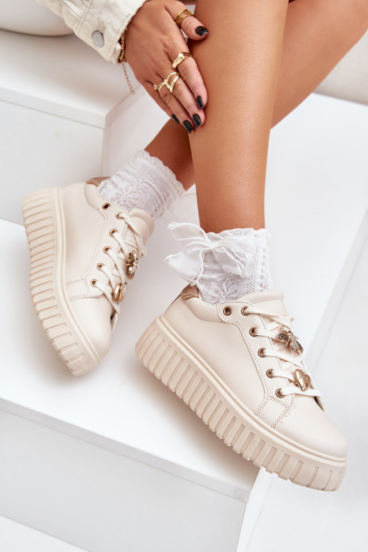 Sneakers tüüpi jalanõud Pealiste omad Z Przypinkami beeži värvi Grelesi Sneakers tüüpi jalanõud Pealiste omad Z Przypinkami beeži värvi Grelesi