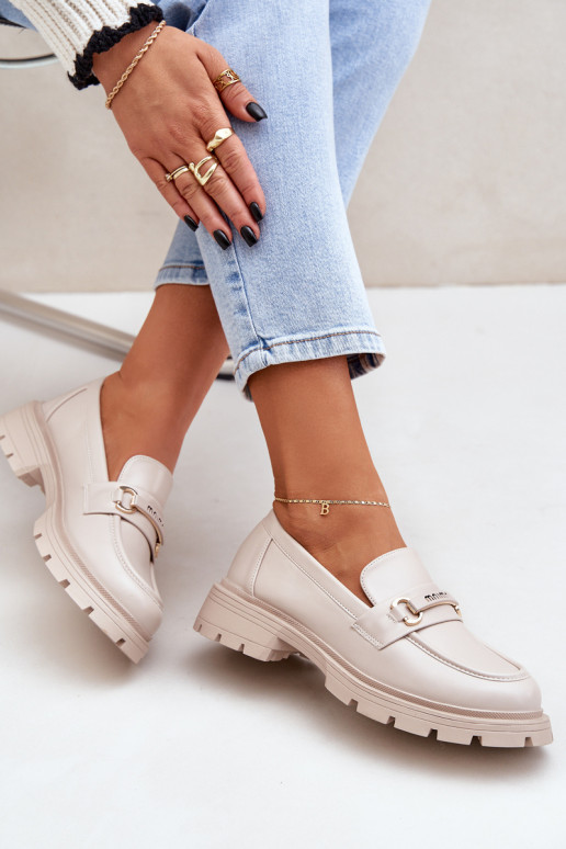 Klassikalise mudeli naiste mokassiinid eko-nahast beeži värvi Savethira Klassikalise mudeli naiste mokassiinid eko-nahast beeži värvi Savethira