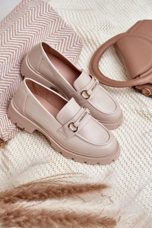 Klassikalise mudeli naiste mokassiinid eko-nahast beeži värvi Savethira Klassikalise mudeli naiste mokassiinid eko-nahast beeži värvi Savethira