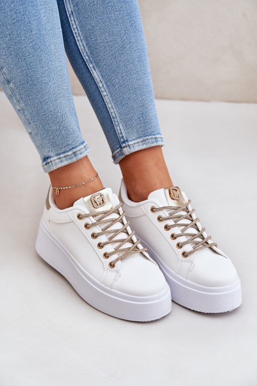 Sneakers tüüpi jalanõud platvormiga Koos Ornatei Sznurósissekami Valget-Kuldset värvi Fonetha Sneakers tüüpi jalanõud platvormiga Koos Ornatei Sznurósissekami Valget-Kuldset värvi Fonetha