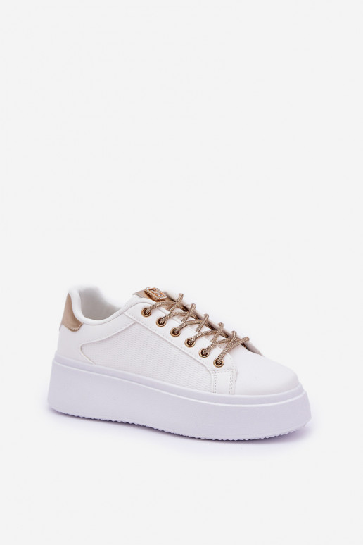 Sneakers tüüpi jalanõud platvormiga Koos Ornatei Sznurósissekami Valget-Kuldset värvi Fonetha Sneakers tüüpi jalanõud platvormiga Koos Ornatei Sznurósissekami Valget-Kuldset värvi Fonetha