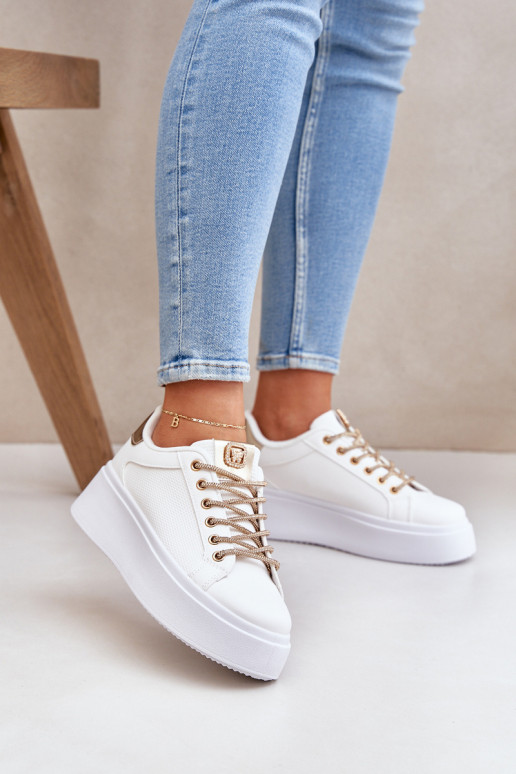 Sneakers tüüpi jalanõud platvormiga Koos Ornatei Sznurósissekami Valget-Kuldset värvi Fonetha Sneakers tüüpi jalanõud platvormiga Koos Ornatei Sznurósissekami Valget-Kuldset värvi Fonetha