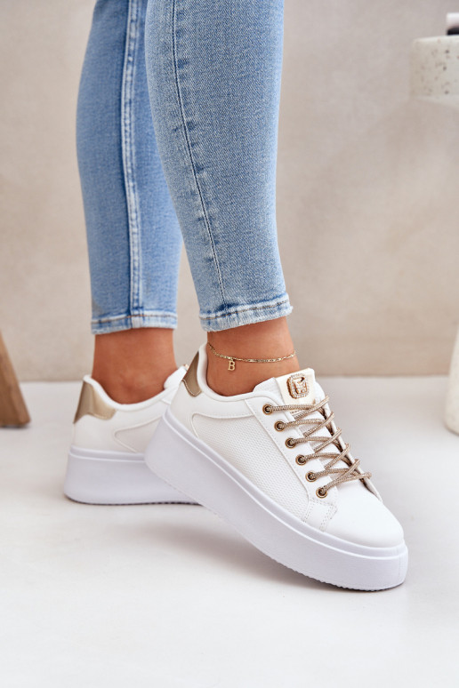 Sneakers tüüpi jalanõud platvormiga Koos Ornatei Sznurósissekami Valget-Kuldset värvi Fonetha Sneakers tüüpi jalanõud platvormiga Koos Ornatei Sznurósissekami Valget-Kuldset värvi Fonetha
