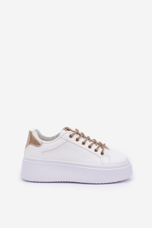 Sneakers tüüpi jalanõud platvormiga Koos Ornatei Sznurósissekami Valget-Kuldset värvi Fonetha Sneakers tüüpi jalanõud platvormiga Koos Ornatei Sznurósissekami Valget-Kuldset värvi Fonetha