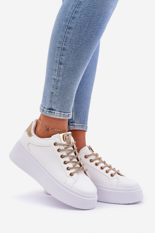 Sneakers tüüpi jalanõud platvormiga Koos Ornatei Sznurósissekami Valget-Kuldset värvi Fonetha Sneakers tüüpi jalanõud platvormiga Koos Ornatei Sznurósissekami Valget-Kuldset värvi Fonetha