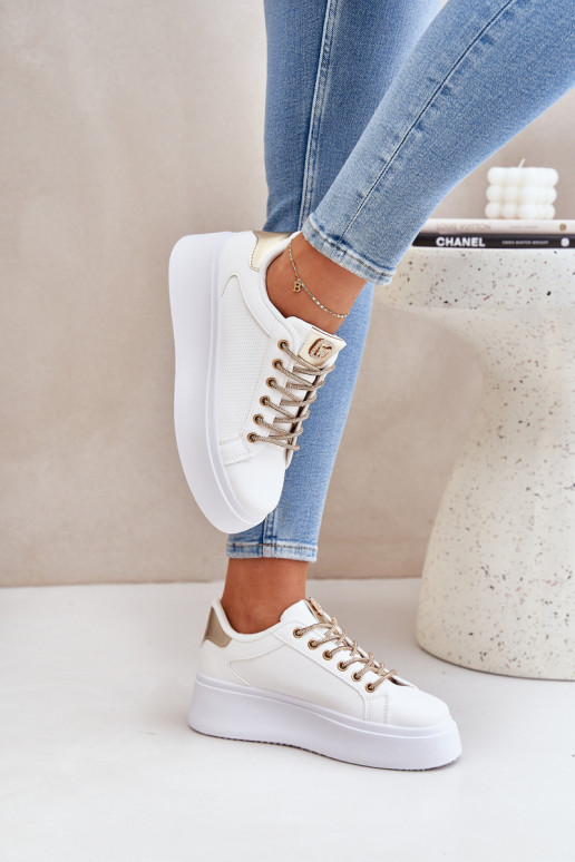 Sneakers tüüpi jalanõud platvormiga Koos Ornatei Sznurósissekami Valget-Kuldset värvi Fonetha Sneakers tüüpi jalanõud platvormiga Koos Ornatei Sznurósissekami Valget-Kuldset värvi Fonetha
