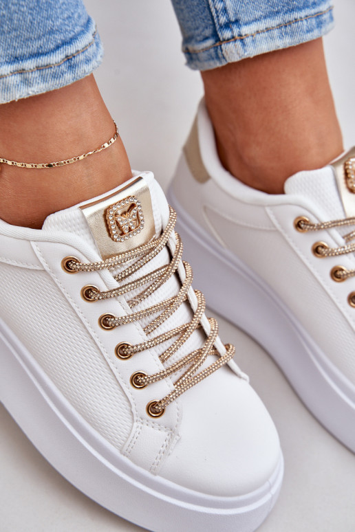Sneakers tüüpi jalanõud platvormiga Koos Ornatei Sznurósissekami Valget-Kuldset värvi Fonetha Sneakers tüüpi jalanõud platvormiga Koos Ornatei Sznurósissekami Valget-Kuldset värvi Fonetha