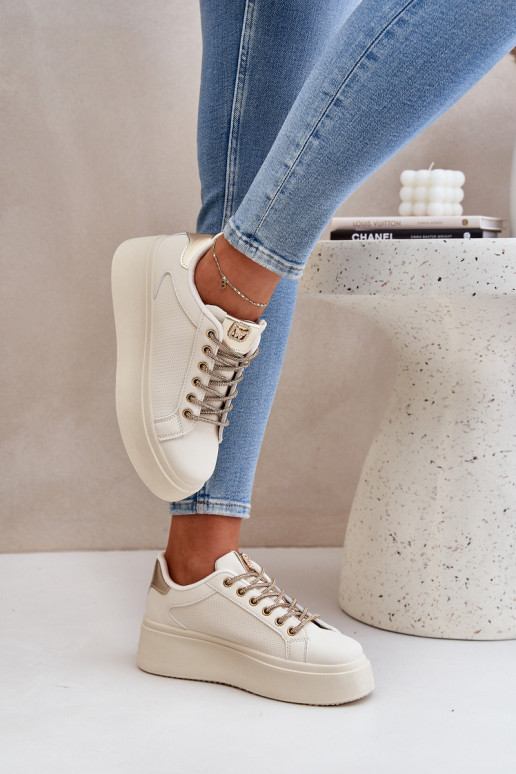Sneakers tüüpi jalanõud platvormiga Koos Ornatei Sznurósissekami beeži värvi Fonetha Sneakers tüüpi jalanõud platvormiga Koos Ornatei Sznurósissekami beeži värvi Fonetha