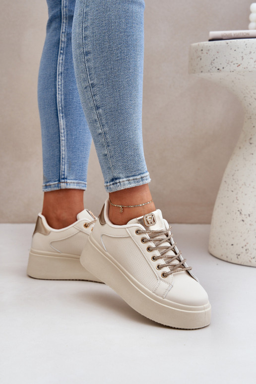 Sneakers tüüpi jalanõud platvormiga Koos Ornatei Sznurósissekami beeži värvi Fonetha Sneakers tüüpi jalanõud platvormiga Koos Ornatei Sznurósissekami beeži värvi Fonetha
