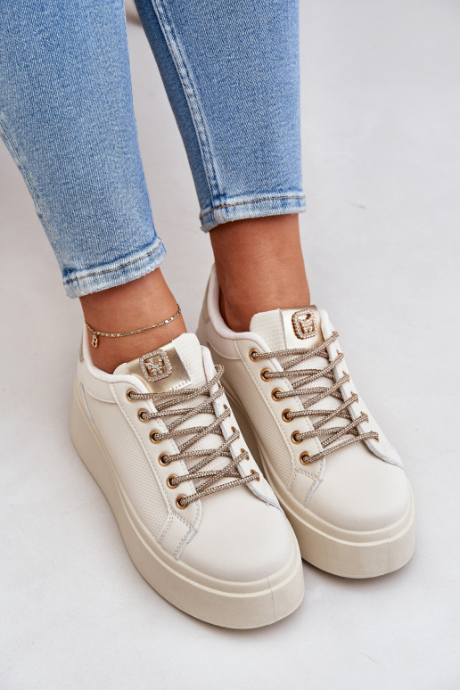 Sneakers tüüpi jalanõud platvormiga Koos Ornatei Sznurósissekami beeži värvi Fonetha Sneakers tüüpi jalanõud platvormiga Koos Ornatei Sznurósissekami beeži värvi Fonetha
