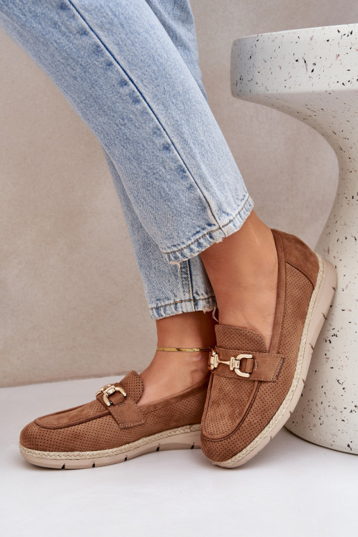 Ažuurne Mokassiinid Ze Kuldset värvim Detalem I Jutosisseą Plecionką pruunid värvi Lainer