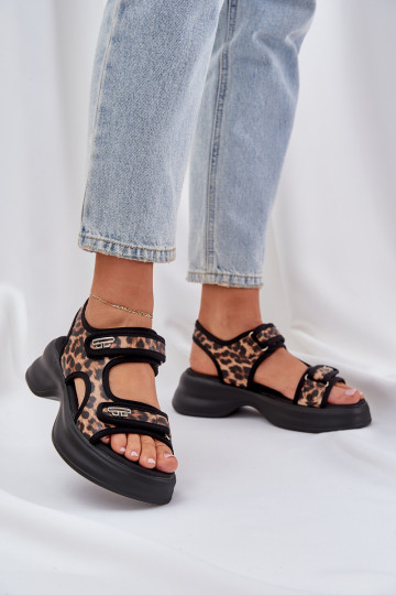 Eko Pealhk Kerged sandaalid platvormiga leopardimustriga pruunid värvi Deniffia 2