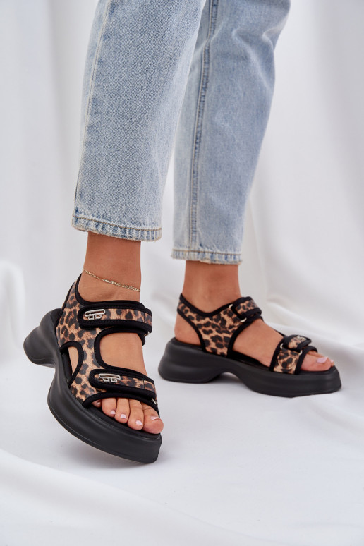 Eko Pealhk Kerged sandaalid platvormiga leopardimustriga pruunid värvi Deniffia