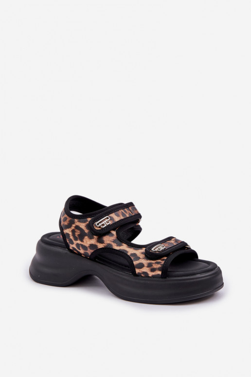 Eko Pealhk Kerged sandaalid platvormiga leopardimustriga pruunid värvi Deniffia