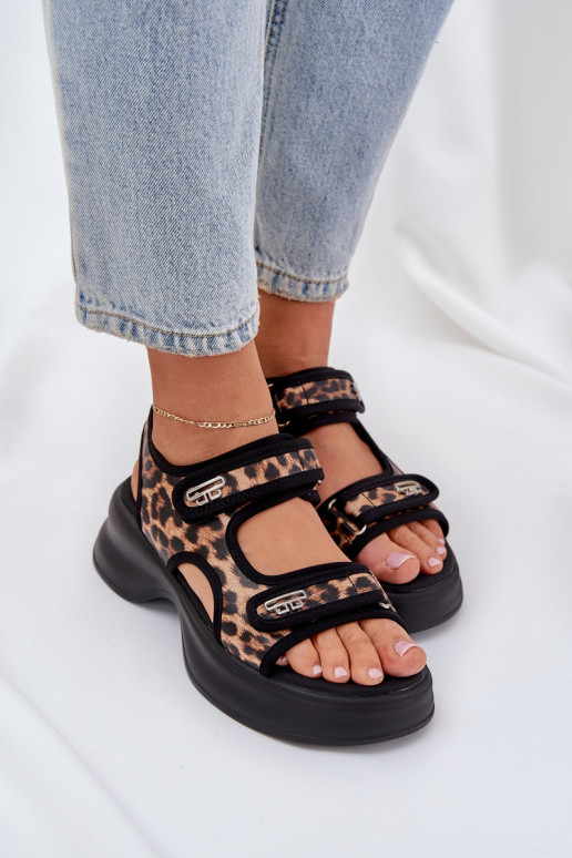 Eko Pealhk Kerged sandaalid platvormiga leopardimustriga pruunid värvi Deniffia