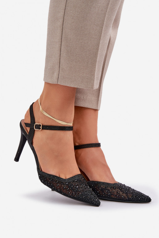 Kaunistustega kõrge kontsaga Terava ninaga jalatsid msuud Pealnadra