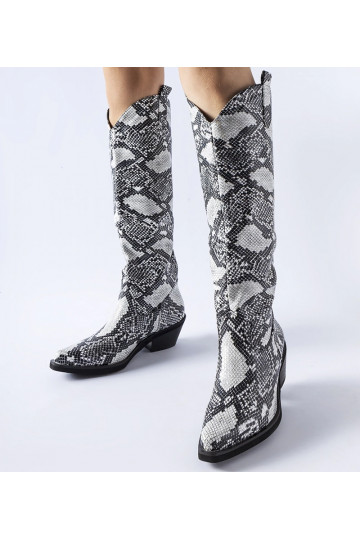 Chapin musta ja valge Snake Print Cowboy saapad 2