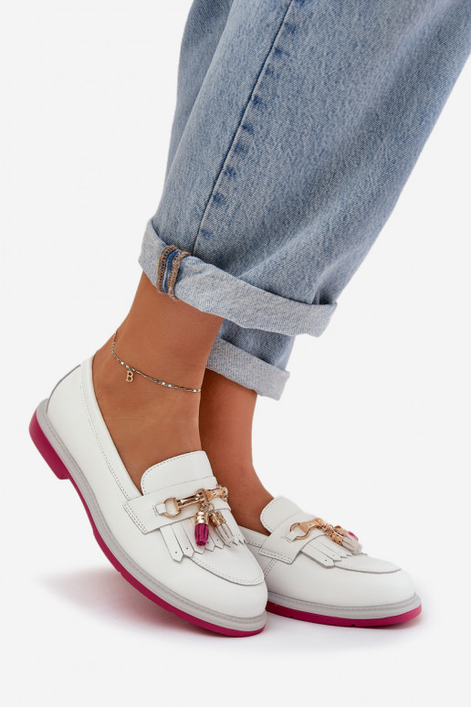 Pealhk Elegantsed Mokassiinid laiade nööridega S.Barski LR51-768 valget värvi Pealhk Elegantsed Mokassiinid laiade nööridega S.Barski LR51-768 valget värvi